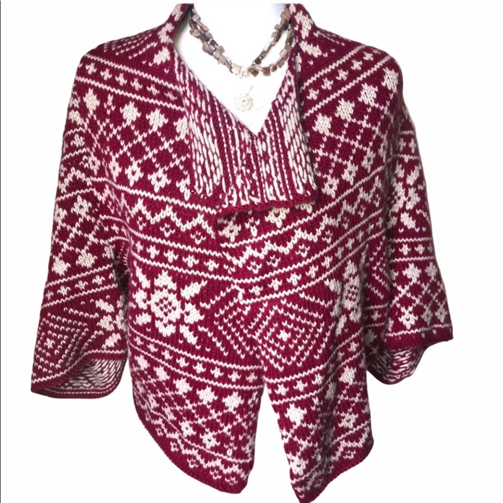 CABI Fair Aisle Shrug Wool Blend Sweater Red / Creamy white Size:M
